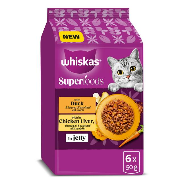 Whiskas Superfoods 6 x 50g 1+ Poultry in Jelly Wet Cat Food Pouches - gallery image 1
