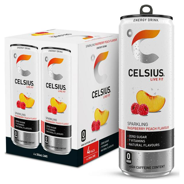 Celsius Energy Drink Sparkling Raspberry Peach 4 x 355ml