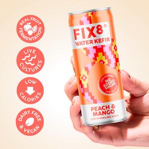 Fix8 Water Kefir Peach & Mango Live Sparkling Soda 4 x 250ml - gallery image 2
