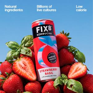 Fix8 Kombucha Strawberry Basil Live Sparkling Soda 4 x 250ml - gallery image 4