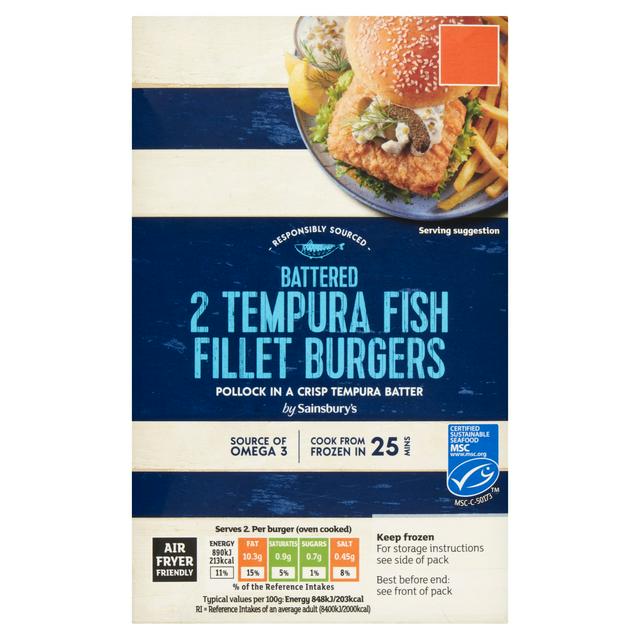 Sainsburys 2 x Battered Tempura Fish Fillet Burgers 227g
