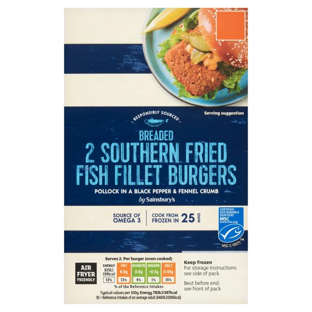 Sainsburys 2 x Southern Fried Fish Fillet Burgers 227g