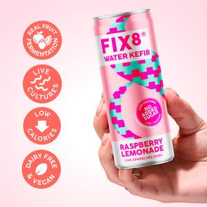 Fix8 Water Kefir Raspberry Lemonade Live Sparkling Soda 4 x 250ml - gallery image 2