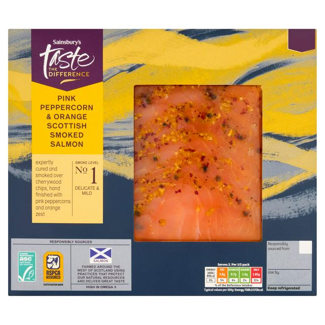 Sainsbury's 100g Pink Pepper & Orange Smoked Salmon, Taste the Difference - gallery image 1