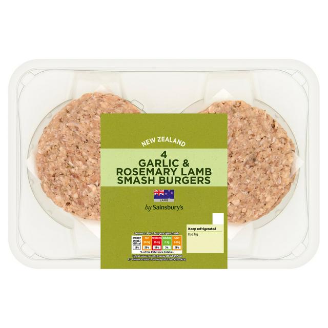 Sainsburys 4 x Garlic & Rosemary Lamb Smash Burgers 340g