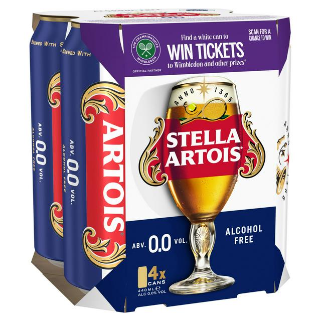 Stella Artois 4 x 440ml 0.0% Alcohol Free Premium Lager Beer Cans