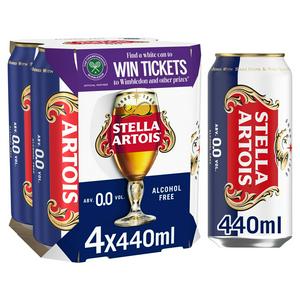Stella Artois 4 x 440ml 0.0% Alcohol Free Premium Lager Beer Cans