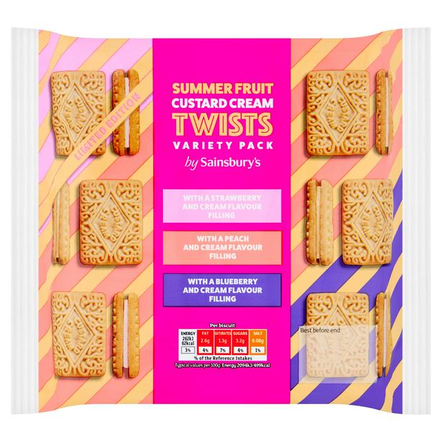 Sainsbury's 450g Summer Fruit Custard Cream Variety Pack Twists, Limited Edition - gallery image 1