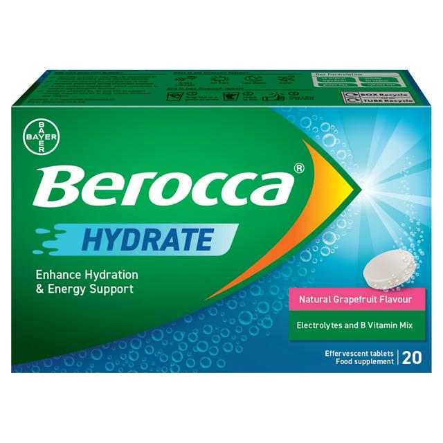 Berocca 20 x Hydrate Natural Grapefruit Flavour Effervescent Tablets - gallery image 1