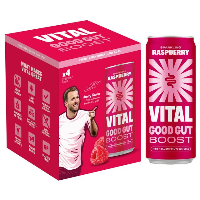 Vital Gut Healthy Sparkling Raspberry 4 x 330ml - gallery image 1