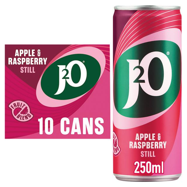 J2O 10 x 250ml Apple & Raspberry Still Soft Drink Cans - gallery image 1