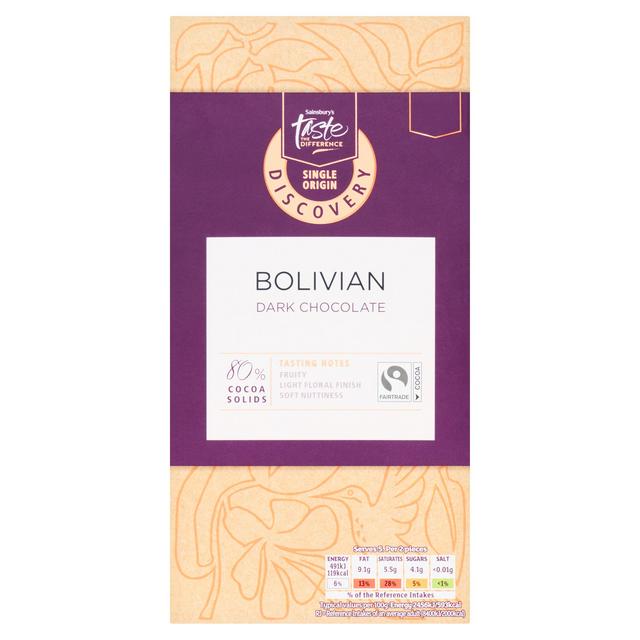Sainsbury's Discovery 100g Bolivian Dark Chocolate Bar, Taste The Difference - gallery image 1