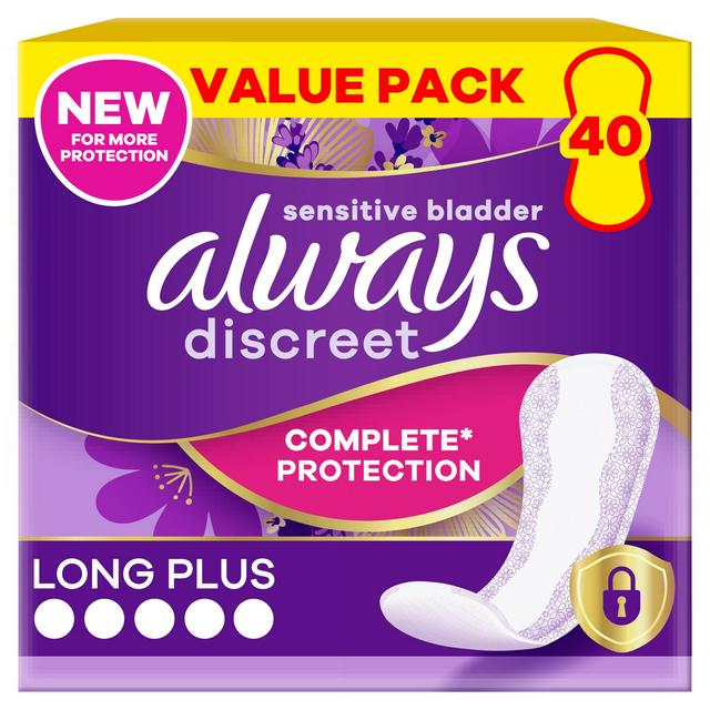 Always Discreet 40 x Incontinence Long Plus Panty Liners - gallery image 1