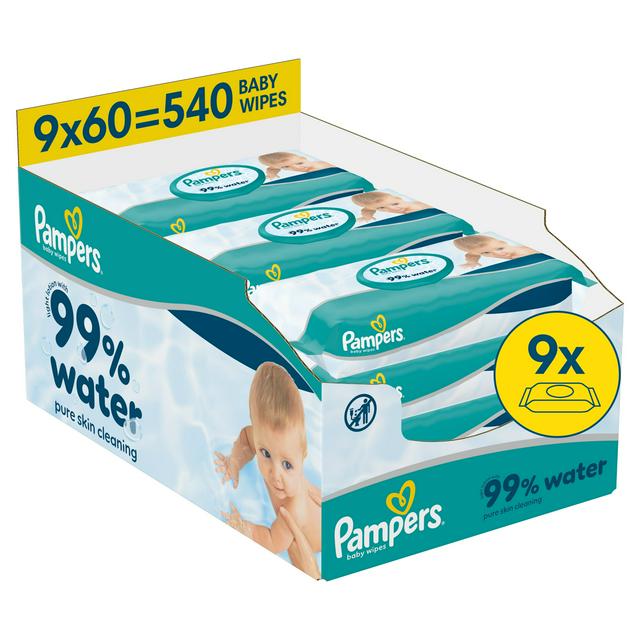 Pampers 99% Water 540 Plastic Free Baby Wet Wipes - gallery image 1