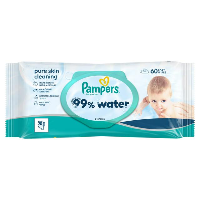 Pampers 99% Water 60 Baby Wet Wipes - gallery image 1