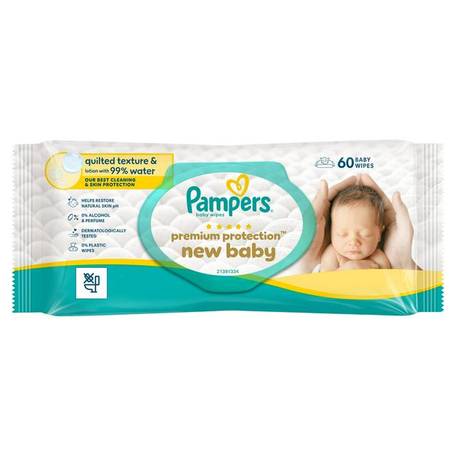 Pampers New Baby 60 Premium Protection Plastic Free Baby Wet Wipes - gallery image 1