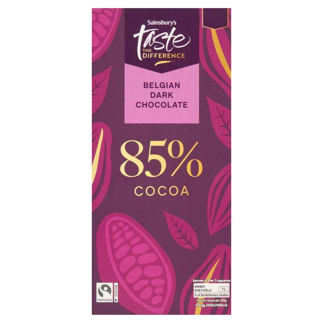 Sainsbury's 100g Cocoa Belgian 85% Dark Chocolate Bar, Taste the Difference - gallery image 1