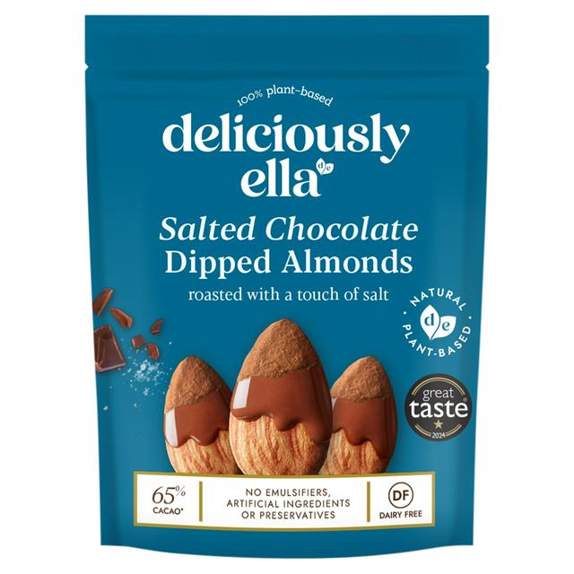 Deliciously Ella 75g Salted Chocolate Dipped Almond Snack Share Bag - gallery image 1