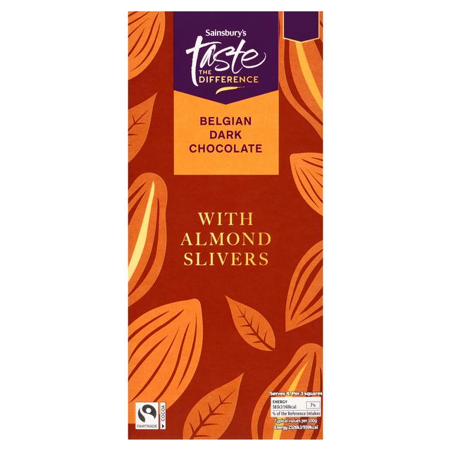 Sainsbury's 100g Almond Slivers Belgian Dark Chocolate Bar, Taste the Difference - gallery image 1