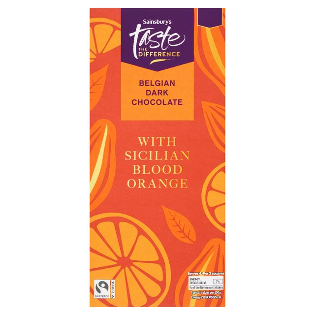 Sainsbury's 100g Belgian Dark Chocolate with Sicilian Blood Orange Bar, Taste the Difference - gallery image 1