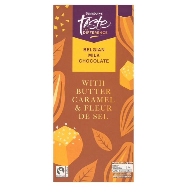 Sainsbury's 100g Butter Caramel & Fleur De Sel Belgian Milk Chocolate Bar, Taste the Difference - gallery image 1