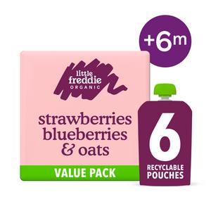 Little Freddie 6 x 100g +6 Months Organic Strawberries, Blueberries & Oats Smooth Pouches Box - gallery image 2