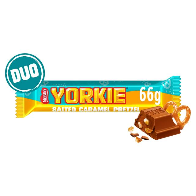 Yorkie 66g Salted Caramel Pretzel Milk Chocolate Duo Bar - gallery image 1