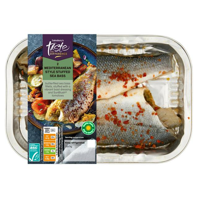 Sainsbury's 2 x Mediterranean Style Stuffed Sea Bass, Taste the Difference 291g - gallery image 1