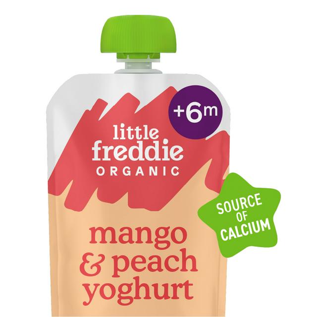 Little Freddie 100g Stage 1 +6 Months Organic Mango & Peach Yoghurt Smooth Pouch - gallery image 1
