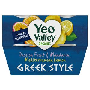 Yeo Valley Organic 4 x 100g Passion Fruit & Mandarin & Mediterranean Lemon Greek Style Yogurt