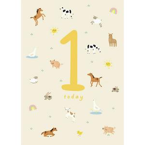 Sainsbury's Open Age 1 Happy Birthday Small Cute Icons & Memories to Note for Keepsake Design Greeting Card