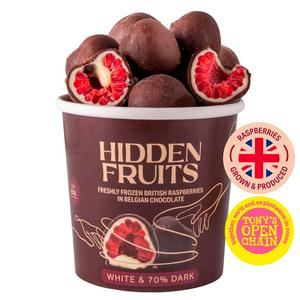 Hidden Fruits 150g Freshly Frozen British Raspberries in Belgian White & Milk Chocolate
