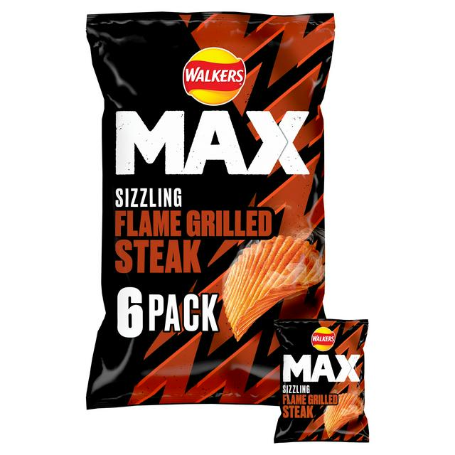 Walkers Max 6 x 27g Sizzling Flame Grilled Steak Multipack Crisps - gallery image 1