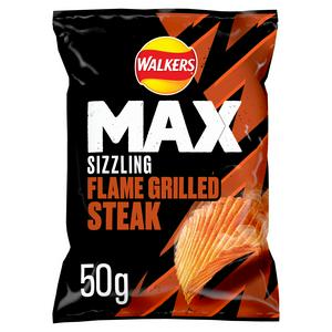 Walkers Max Sizzling Flame Grilled Steak Grab Bag Crisps 50g