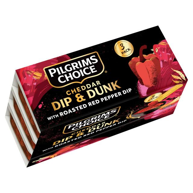 Pilgrims Choice 3 x 52g Cheddar Cheese Dip & Dunk with Roasted Red Pepper Dip - gallery image 1