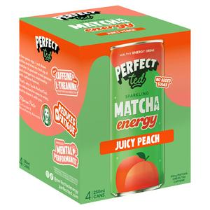 Perfect Ted 4 x 250ml Juicy Peach Sparkling Matcha Energy Drink