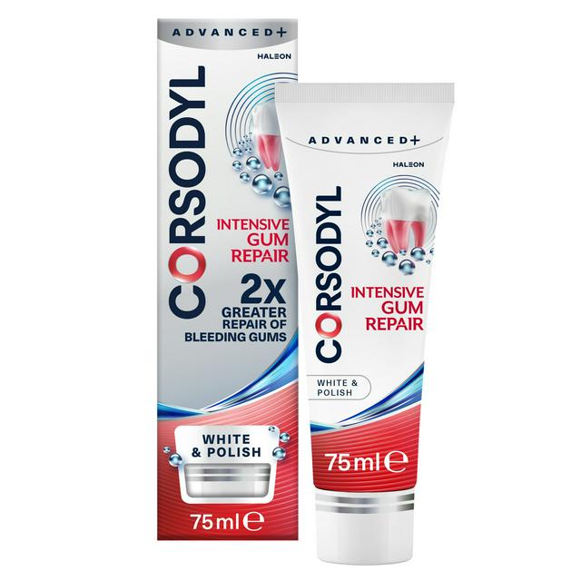 Corsodyl 75ml Advanced + Intensive Gum Repair White & Polish Toothpaste - gallery image 1
