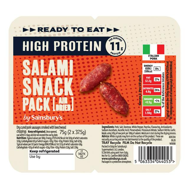 Sainsbury's 2 x 37.5g High Protein Ready to Eat Salami Snack Pack - gallery image 1