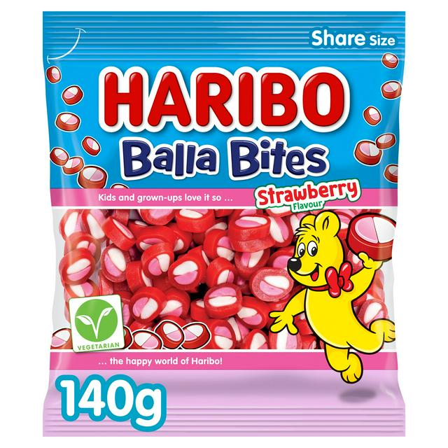 Haribo Balla Bites 140g Strawberry Flavour Sweets Sharing Bag Chewy - gallery image 1