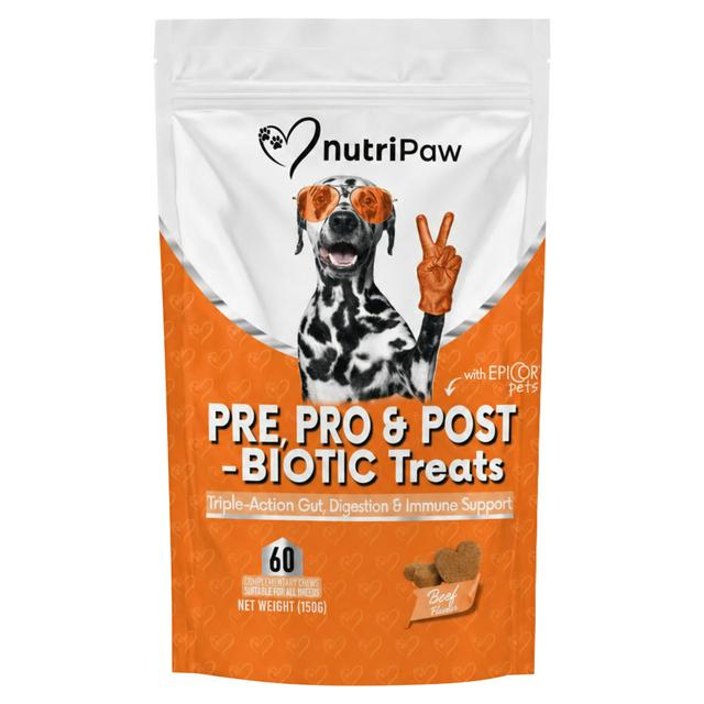 NutriPaw 60 x Beef Flavour Pre, Pro & Post-Biotic Dog Treats with Epicor Pets Complementary Chews 150g - gallery image 1