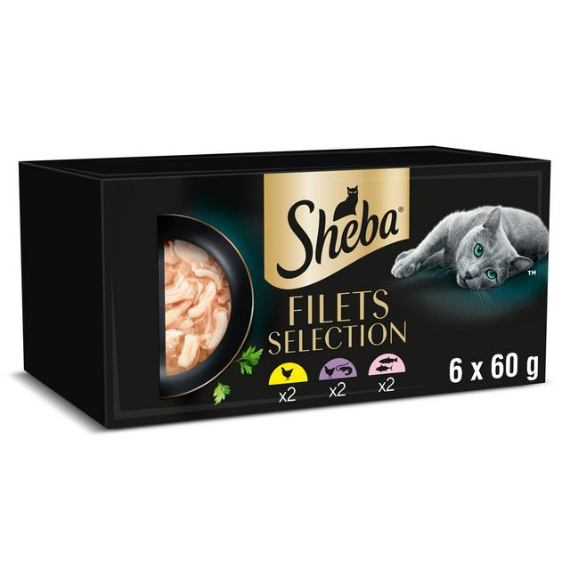 Sheba Filets 6 x Chicken & Fish in Gravy Adult Wet Cat Food Tray 60g - gallery image 1