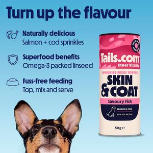 Tails.com Inner Vitality 50g Savoury Fish Skin Coat Sprinkles Meal Topper - gallery image 2
