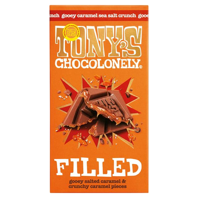 Tony's Chocolonely 135g Filled Salted Caramel & Pieces Chocolate Bar - gallery image 1
