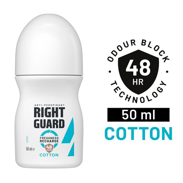 Right Guard Women 50ml 48h Cotton Antiperspirant Roll on Deodorant - gallery image 1