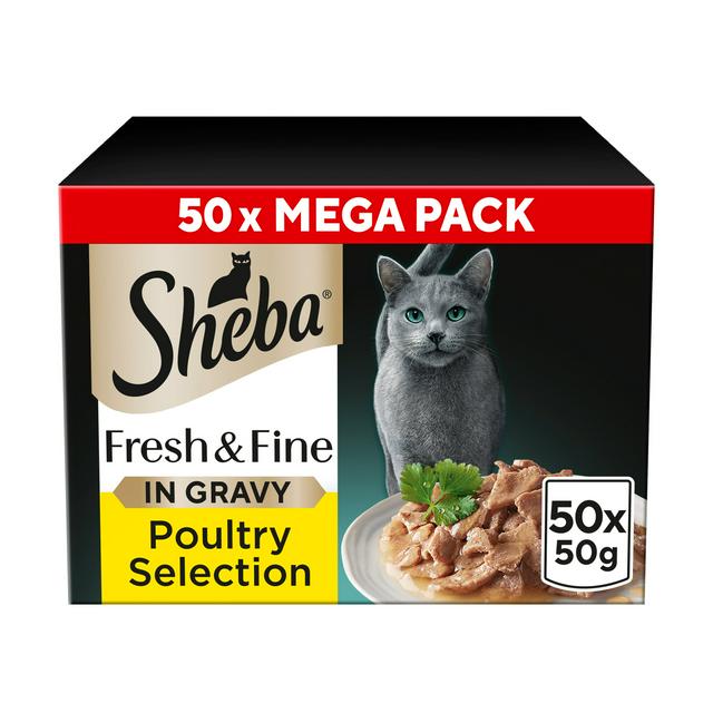 Sheba Fresh & Fine 50 x 50g Poultry In Gravy Adult Wet Cat Food Pouches - gallery image 1