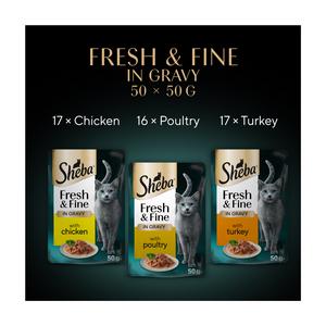 Sheba Fresh & Fine 50 x 50g Poultry In Gravy Adult Wet Cat Food Pouches - gallery image 3
