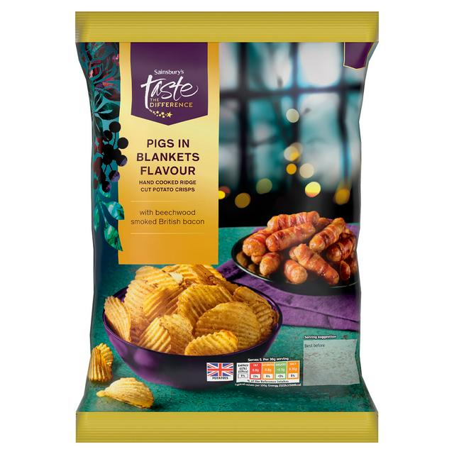 Sainsbury's 150g Pigs in Blankets Ridge Crisps, Taste the Difference - gallery image 1