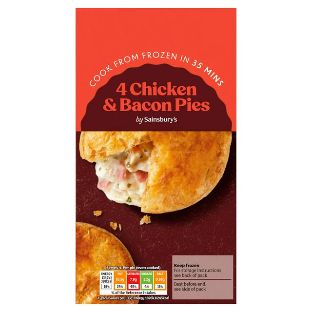 Sainsbury's 4 x Chicken & Bacon Pies 568g - gallery image 1
