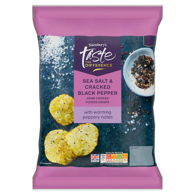 Sainsbury's 150g Sea Salt & Cracked Black Pepper Hand Cooked Potato Crisps Taste the Difference - gallery image 1