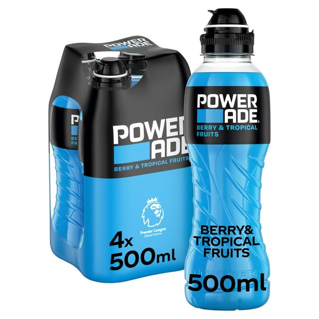 Powerade 4 x 500ml Berry & Tropical Sports Drink Bottles - gallery image 1